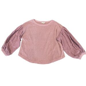 UMGEE Women’s Mauve Balloon Sleeve Waffle Knit Round Hem Top, Size Small